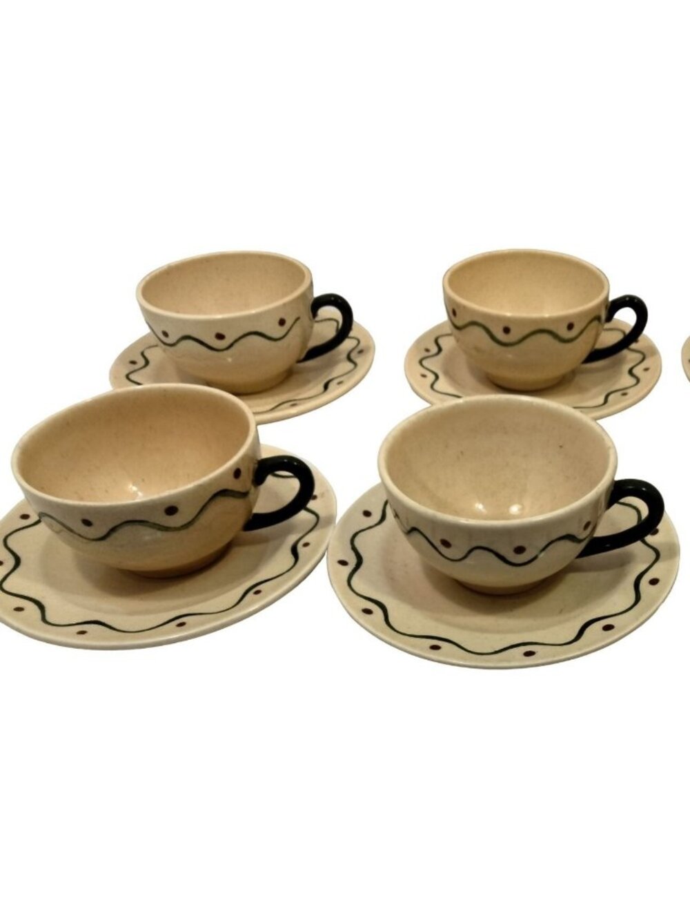 Metlox Poppytrail Green Rooster Tea Cup Saucer Lot 4 Sets California Pottery